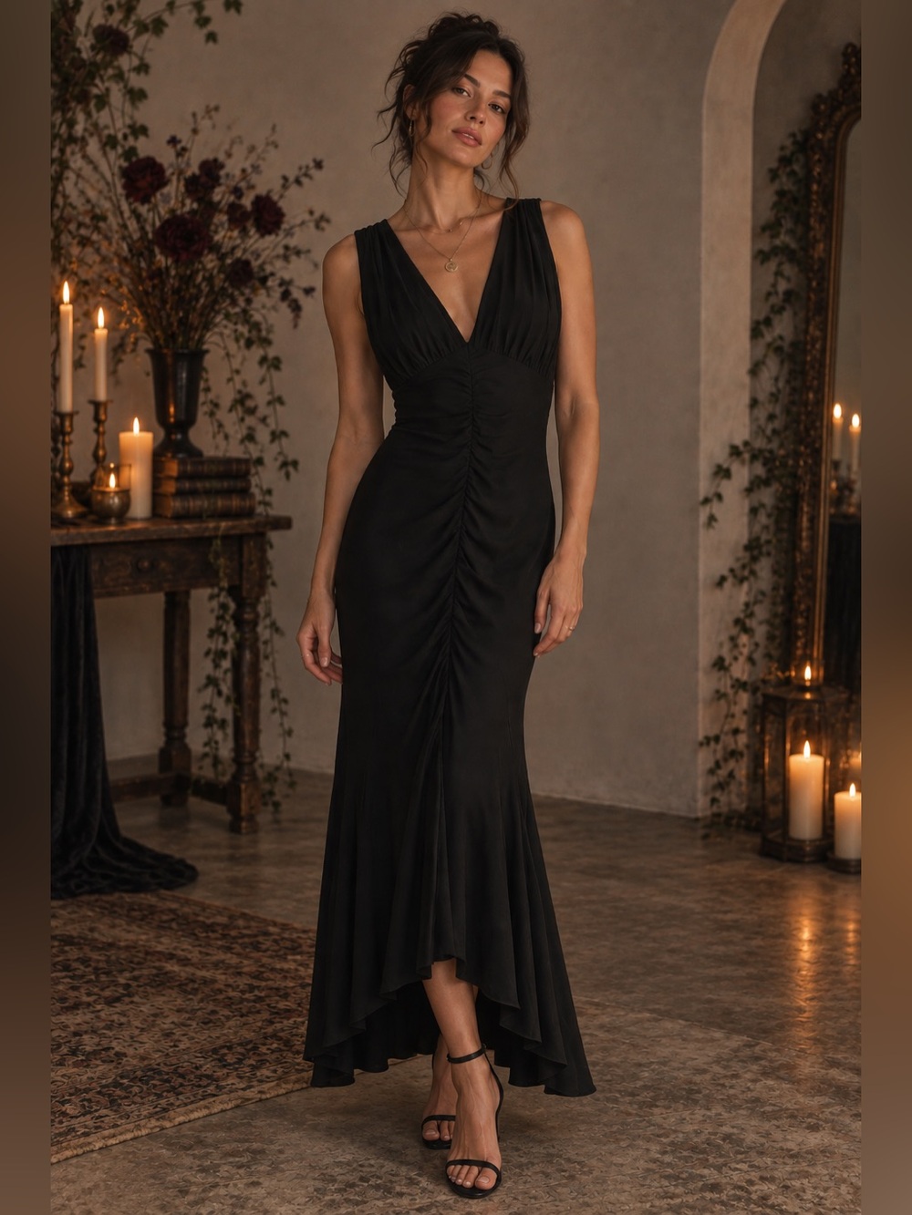 Arden B. Vintage Y2K Sexy Mermaid Midi Dress. Size: Medium. Color: Black.
